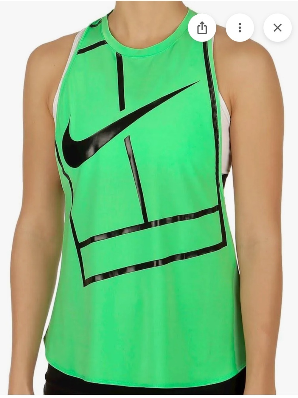 Nike Court Baseline Tennis NWOT Tank Neon Green Black Razorback Athletic Size XS